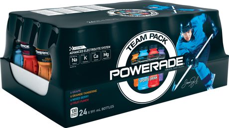 Powerade saveur Raisin, Orange, Mélange de baies et Punch aux fruits