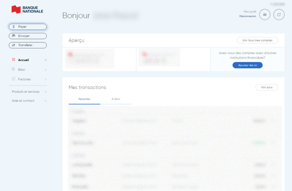 Banque Nationale nouvelle interface