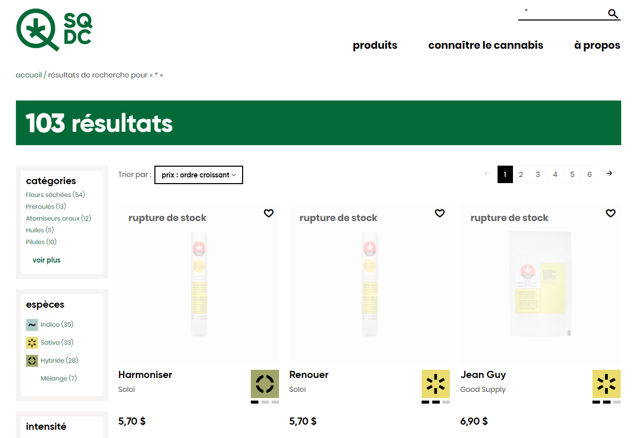 Le produit le moins cher en vente à la SQDC