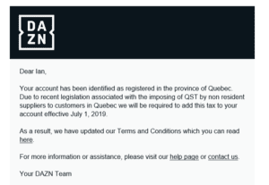 DAZN collectera la TVQ