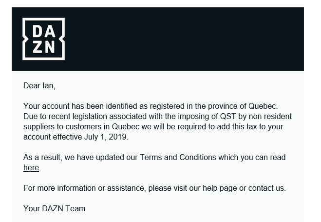 DAZN collectera la TVQ