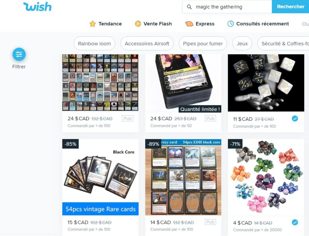 Copies de cartes Magic the Gathering en vente chez Wish
