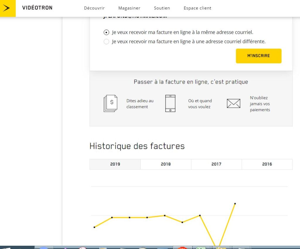 Facture en ligne de Vidéotron